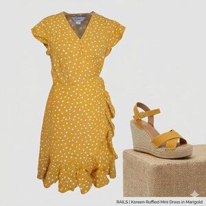 RAILS Koreen Ruffle Faux-Wrap Mini Dress in Marigold Floral Size Small